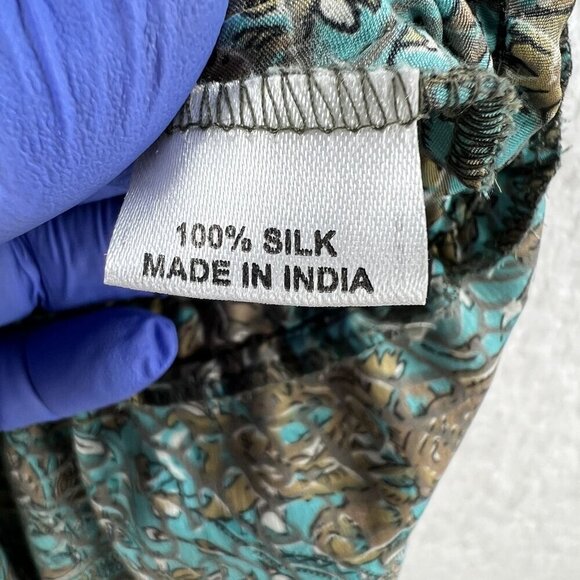 Luck Star Ibiza 100% Silk High Low Button Up Midi Dress Ruffled Hem Unique Print - Picture 13 of 16